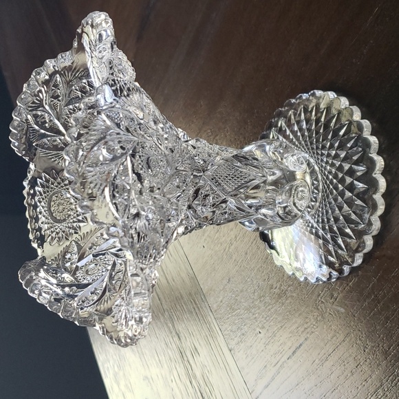 Vintage Antique Clear Glass Ruffled Sawtooth Paddle Wheel Pattern Vase 6.5" - Picture 14 of 16